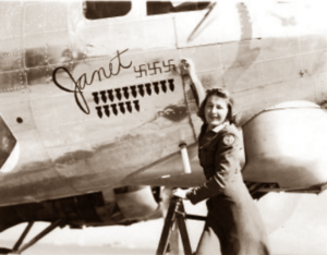 Lucera - Janet Krogh Red Cross nurse painting swastika indicating enemy plane kill on Col. Holmes