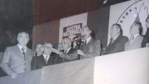 Lucera - Comizio di Giorgio Almirante 1972 - Da sx Mario Toriello, Prof. Nassisi , on.le Delfino, Salvatore Gaeta e il prof. Ventriglia