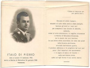 Lucera - Di Pierro Italo - Sottotenente - Deceduto a Marina di Belvedere (CS) il 14-01-1943